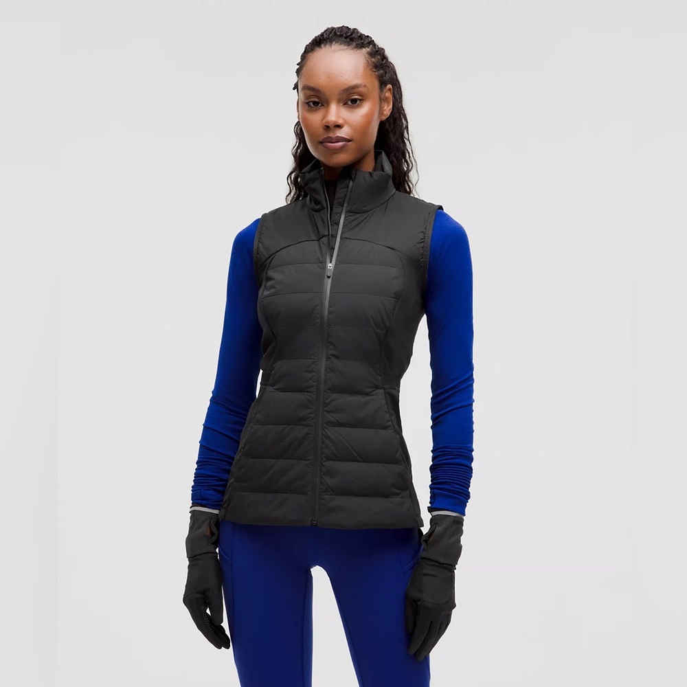 Lululemon Black Water Resistant Fitted Down For It All Vest with Pockets